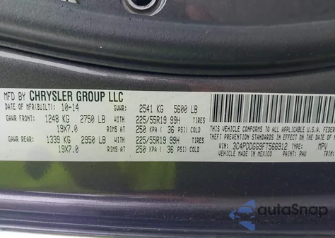 2015 Dodge Journey Crossroad from USA, damaged, VIN 3C4PDDGG9FT566912